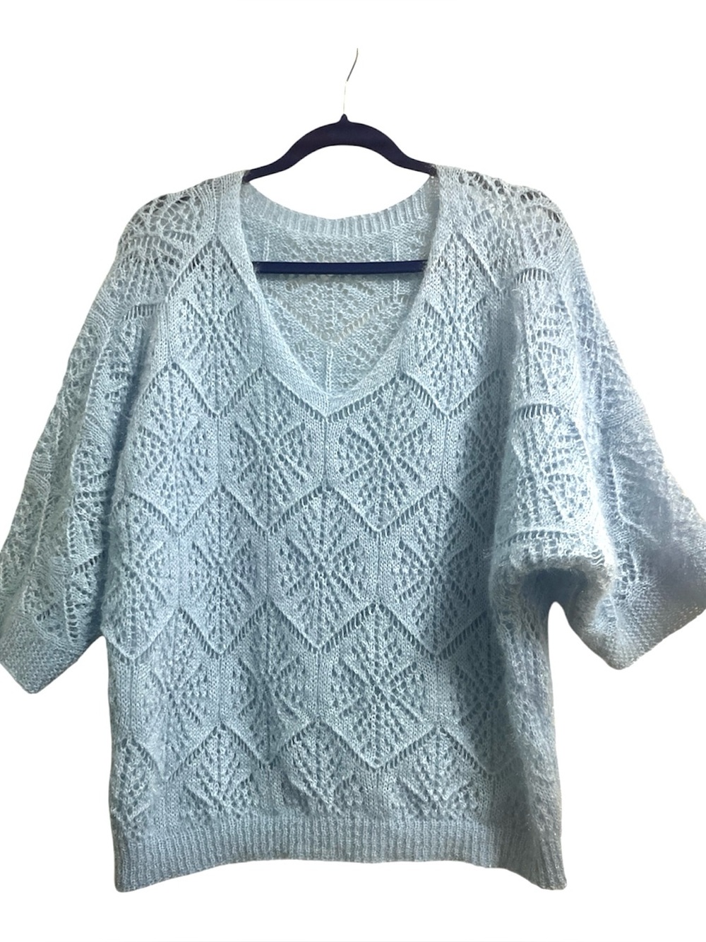 Light Blue V-Neck Women's Sweater one size